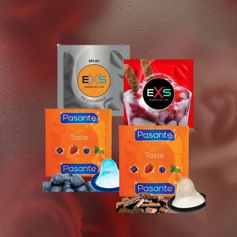 Набір Focus Delay: EXS Delay - 19 шт, EXS Strawberry Flavoured - 4 шт, Pasante Taste Blueberry - 5 шт, Pasante Taste Chocolate - 9 шт MM2300 фото