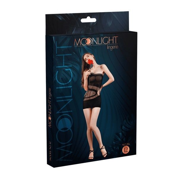 Мінісукня на одне плече Moonlight Model 12 XS-L Black, вертикальна бахрома SO6345 фото