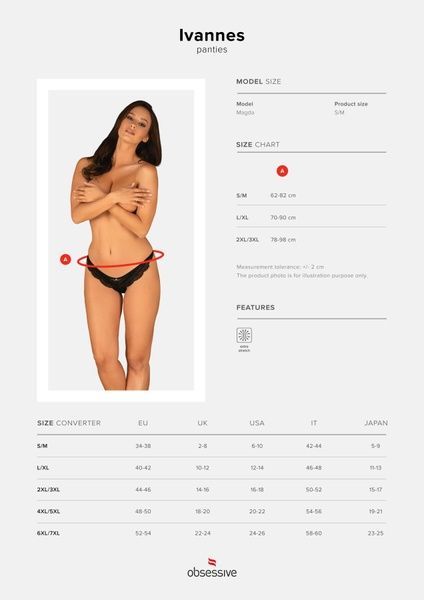 Напівпрозорі трусики з підвіскою Obsessive Ivannes panties black 2XL/3XL, чорні SO7282 фото