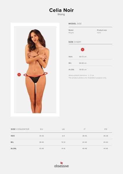 Прозорі стрінги із мереживом Obsessive Celia Noir thong XL SO7870 фото