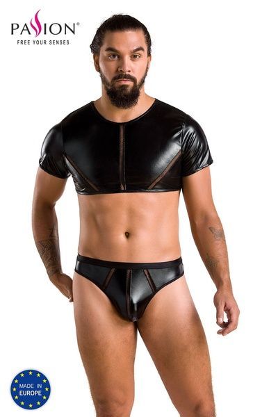 Комплект чоловічої білизни під латекс Passion 057 SET PETER L/XL Black, кроп-топ, стринги SO7633 фото