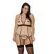 Корсет із пажами Passion VIENA CORSET 6XL/7XL, beige, контрастний, бантики, вставка-сітка, стрінги SO7114 фото 1