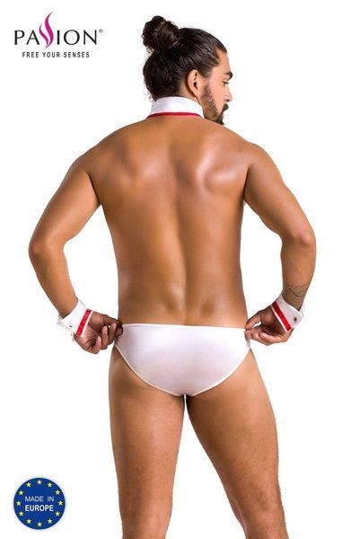 Комплект еротичної чоловічої білизни Passion 037 GREGORY XXL/XXXL White, труси, комірець, манжети SO7584 фото