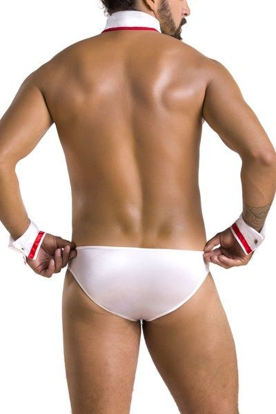 Комплект еротичної чоловічої білизни Passion 037 GREGORY XXL/XXXL White, труси, комірець, манжети SO7584 фото