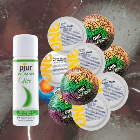 Набір "Комфорт і Чуттєвість" (ONE Super Studs 9 шт, pjur Woman Aloe (30 мл)) MM1174 фото
