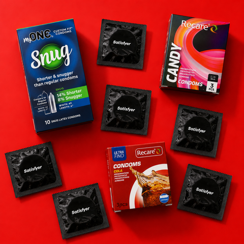 Набір MyONE Snug Sweet Night 19 шт &mdash; 1056 грн: MyONE Snug 10 шт &mdash; 1 уп.; Recare Delay Candy 3 шт &mdash; 1 уп.; Recare Cola Dotted&Ribbed 3 шт &mdash; 1 уп.; Holographic Recare Ice Cream Big Dotted 3 шт &mdash; 1 уп. MM27298 фото