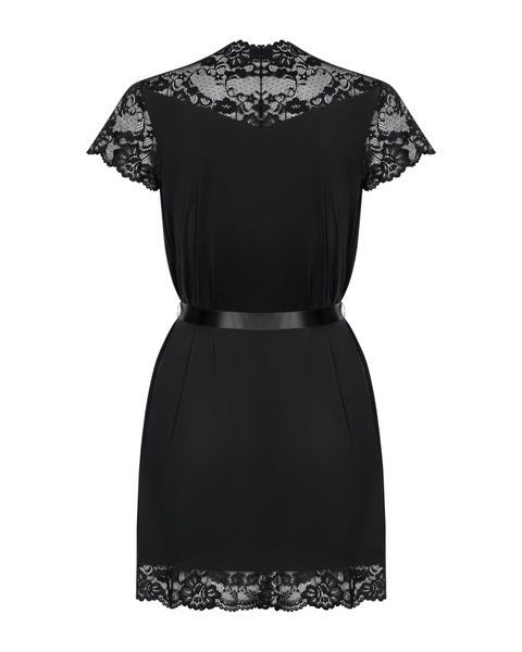 Сатиновий відкритий пеньюар на поясі Obsessive 810-PEI&ndash;1 peignoir black S/M, чорний SO7160 фото