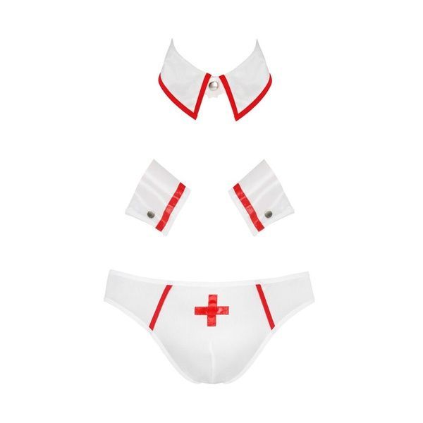 Комплект еротичної чоловічої білизни Passion 037 GREGORY XXL/XXXL White, труси, комірець, манжети SO7584 фото