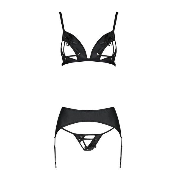 Комплект з екошкіри Passion MILEY SET XXL/XXXL, black, трусики, бюстгальтер, пояс для панчіх SO5773 фото