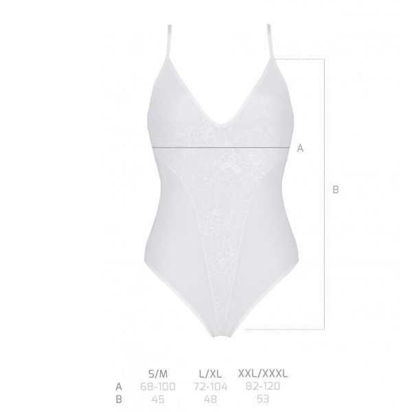 Боді з ажурним декором та відкритим кроком Passion URSULA BODY S/M, white SO5833 фото