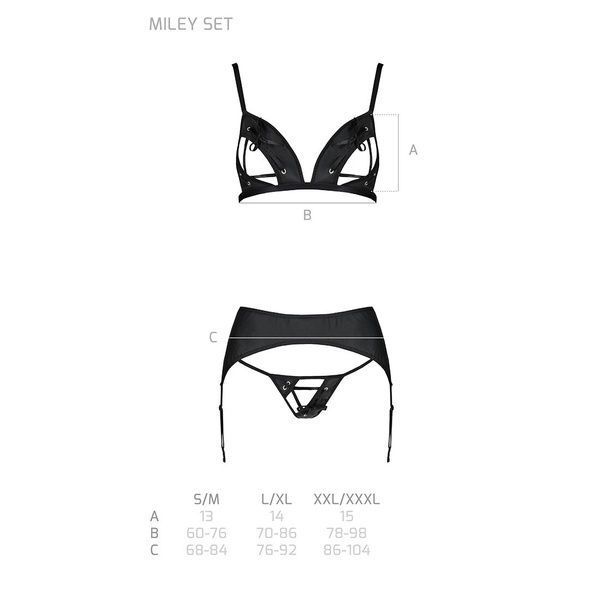 Комплект з екошкіри Passion MILEY SET XXL/XXXL, black, трусики, бюстгальтер, пояс для панчіх SO5773 фото