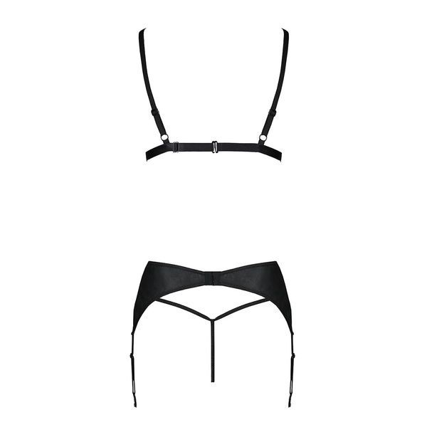 Комплект з екошкіри Passion MILEY SET XXL/XXXL, black, трусики, бюстгальтер, пояс для панчіх SO5773 фото