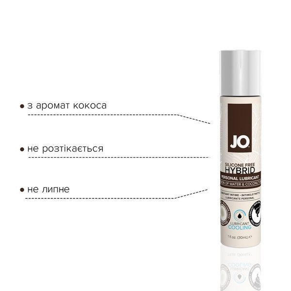 Охолоджувальна змазка-крем з кокосовою олією JO Coconut Hybrid COOLING (30 мл) біла SO1486 фото
