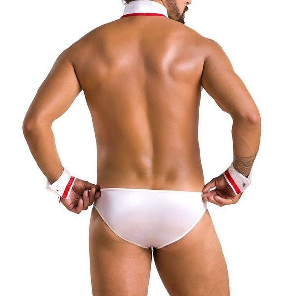 Комплект еротичної чоловічої білизни Passion 037 GREGORY XXL/XXXL White, труси, комірець, манжети SO7584 фото