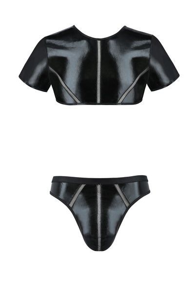 Комплект чоловічої білизни під латекс Passion 057 SET PETER XXL/XXXL Black, кроп-топ, стринги SO7635 фото