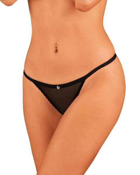 Прозорі стрінги з доступом Obsessive Celia Noir crotchless thong XL/2XL SO7873 фото
