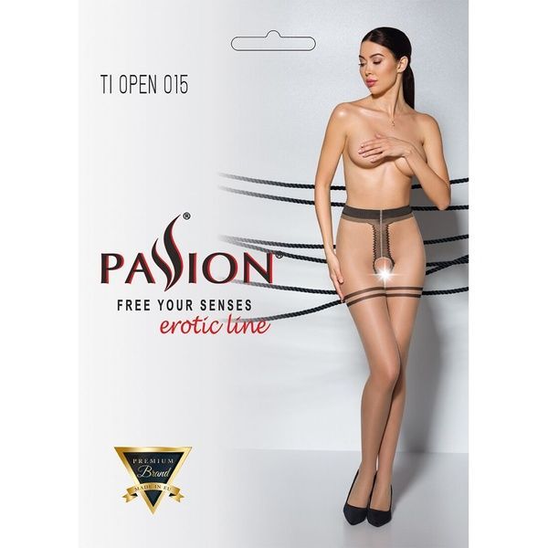 Тілесні колготки з доступом, контрастна подвійна резинка Passion TIOPEN 015 3/4 (20 den) beige SO5826 фото