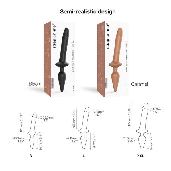 Анальна пробка з дилдо Strap-On-Me SWITCH PLUG-IN REALISTIC DILDO BLACK - L (м`ята упаковка) SO6828-R фото