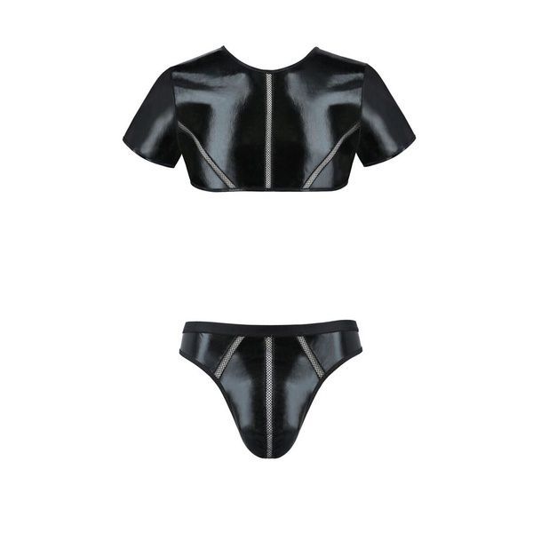 Комплект чоловічої білизни під латекс Passion 057 SET PETER XXL/XXXL Black, кроп-топ, стринги SO7635 фото