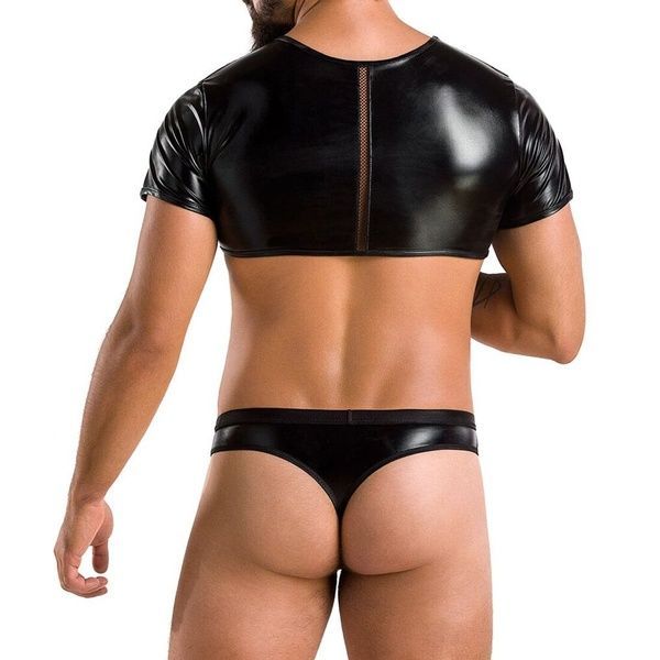 Комплект чоловічої білизни під латекс Passion 057 SET PETER XXL/XXXL Black, кроп-топ, стринги SO7635 фото