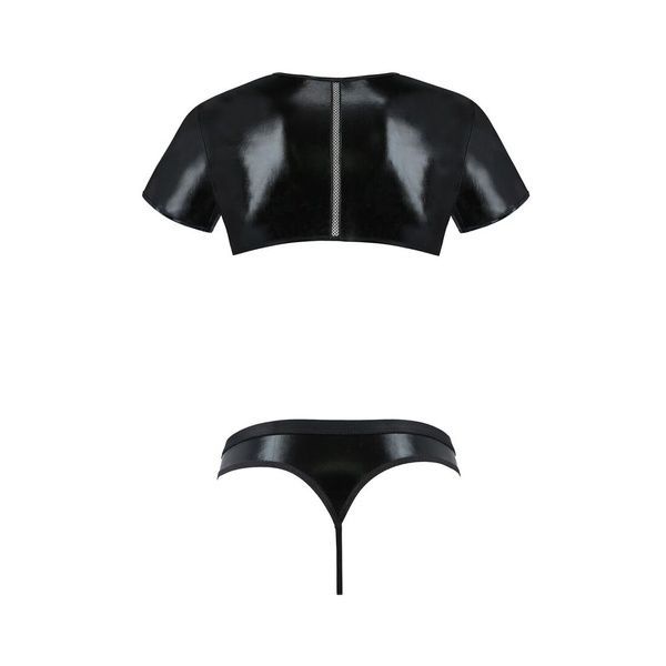 Комплект чоловічої білизни під латекс Passion 057 SET PETER XXL/XXXL Black, кроп-топ, стринги SO7635 фото