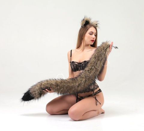 Анальний хвіст без пробки, Коричневий з чорним кінчиком, OKOVA 100 см. 14001019 фото