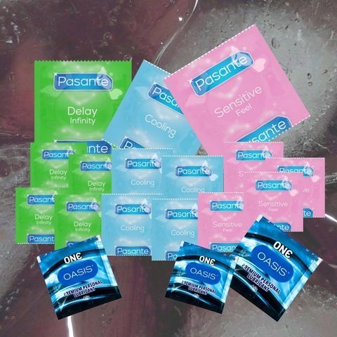 Набір Pasante Sensitive Feel &ndash; 5 шт., Pasante Delay Infinity &ndash; 5 шт., Pasante Cooling &ndash; 5 шт., ONE Oasis 4,5 г &ndash; 3 шт. MM1622 фото