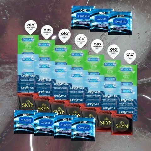 Набір SKYN Intense Feel &ndash; 7 шт., OLO Feeling Ultrathin &ndash; 7 шт., Pasante Delay Infinity &ndash; 7 шт., Pasante Cooling &ndash; 7 шт., LifeStyles Ultra Lubricated &ndash; 7 шт., ONE Oasis 3 г &ndash; 7 шт MM1713 фото