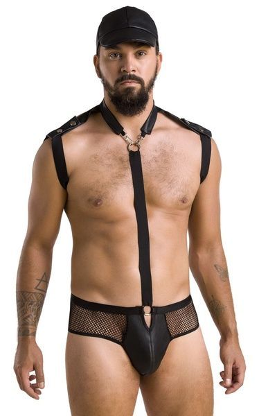 Комплект еротичної чоловічої білизни Passion 038 JOHN XXL/XXXL Black, боді, кепка SO7587 фото