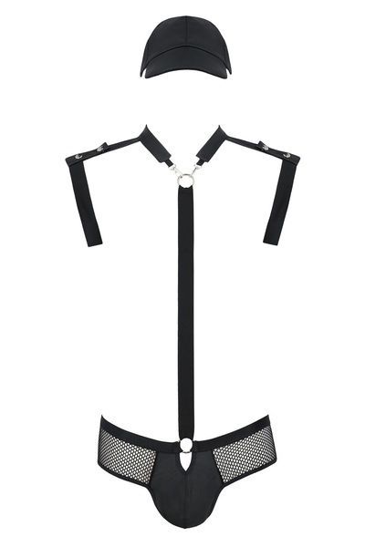 Комплект еротичної чоловічої білизни Passion 038 JOHN XXL/XXXL Black, боді, кепка SO7587 фото