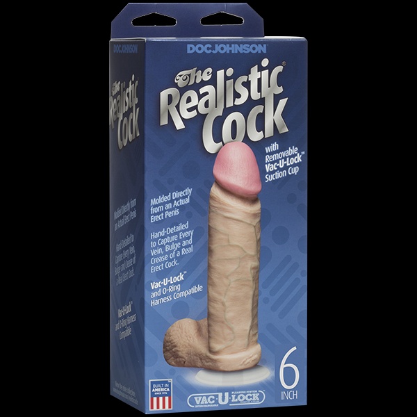 Фалоімітатор Doc Johnson The Realistic Cock 6 inch White - PVC, Vack-U-Lock, діаметр 4,3 см SO2788 фото