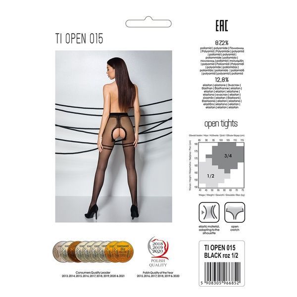 Колготки з відкритим доступом, контрастна подвійна резинка Passion TIOPEN 015 3/4 (20 den), black SO5828 фото