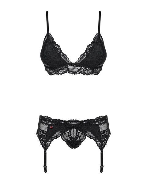 Мереживний комплект білизни Obsessive 810-SEG-1 L/XL Black, бюстгальтер, стрінги, пояс для панчіх SO7164 фото
