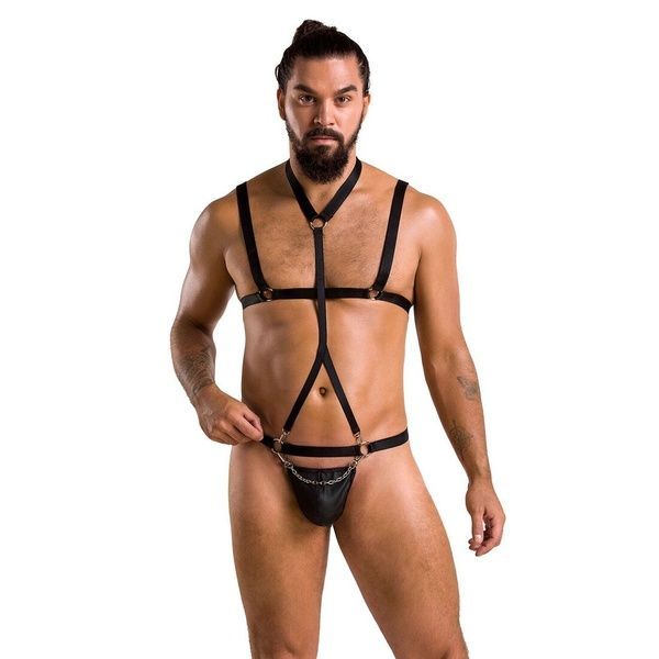 Комплект чоловічої білизни зі стреп Passion 039 SET ANDREW L/XL Black, стринги, шлейки SO7588 фото