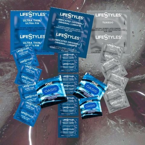 Набір з 3&15 (ОNE Oasis 3 г &ndash; 3 шт., LifeStyles Ultra Lubricated &ndash; 5 шт., LifeStyles Tuxedo Black &ndash; 5 шт., LifeStyles Ultra Thin &ndash; 5 шт.) MM1955 фото
