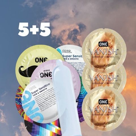 Набір 10 шт.: ONE Vanish Hyperthin ультратонкі 5 шт. + ONE Super Sensitive, кльтратонкі, більше змазки, 5 шт MM26613 фото