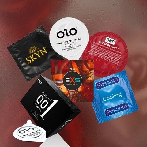 Box: Pasante Cooling охолоджуючі, ребристі 8 шт.; ONE Extreme Ribs ребристі 5 шт.; OLO Ice & Fire з гіауроновою змазкою та термоефектом 5 шт.; Pasante Warming розігріваючі, ребристі 4 шт.; EXS Bubblegum ароматизовані, 4 шт.; MM27040 фото