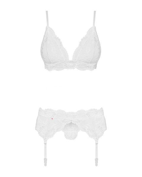 Мереживний комплект білизни Obsessive 810-SEG-2 S/M White, бюстгальтер, стрінги, пояс для панчіх SO7165 фото