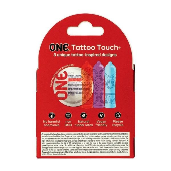 Презервативи ONE Tattoo Touch 3 шт, картонна коробка SX1249 фото