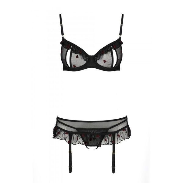 Сексуальний комплект з поясом для панчіх Passion LOVELIA SET S/M, black SO4778 фото