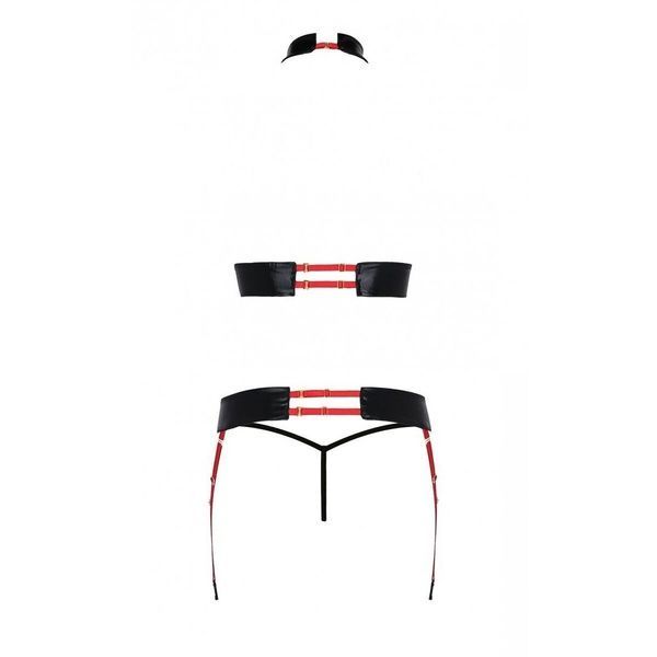Комплект жіночої білизни з ремінців Passion AZIZA S/M, red, бюстгальтер, пояс, стринги SO7639 фото