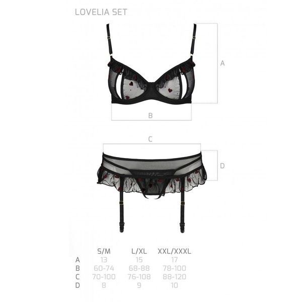 Сексуальний комплект з поясом для панчіх Passion LOVELIA SET XXL/XXXL, black SO4779 фото