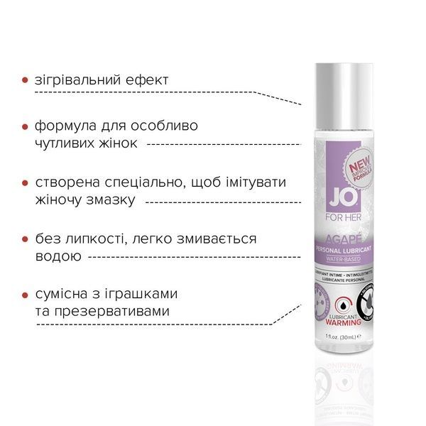 Розігрівальна змазка JO AGAPE &mdash; WARMING (30 мл) без гліцерину, гліколю та парабенів SO1493 фото