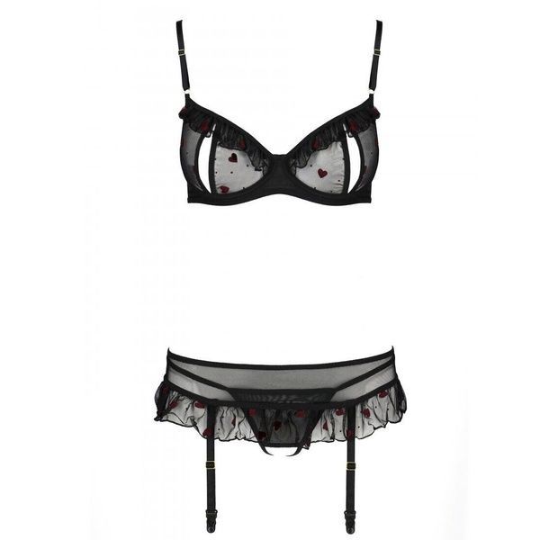 Сексуальний комплект з поясом для панчіх Passion LOVELIA SET XXL/XXXL, black SO4779 фото