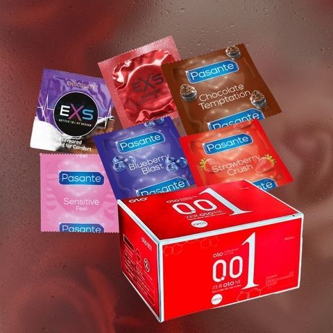 Набір Premium Selection: EXS Chocolate Flavoured - 14 шт, EXS Warming - 1 шт, OLO Red Warming 1 уп., Pasante Taste Blueberry - 11 шт, Pasante Taste Chocolate - 7 шт, Pasante Taste Strawberry - 11 шт, Pasante Ultra Sensitive Touch - 15 шт MM2336 фото