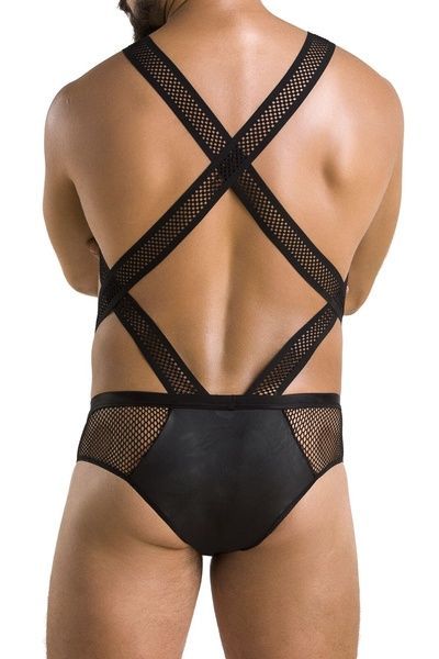 Чоловіче еротичне сітчасте боді Passion 045 VICTOR L/XL Black, екошкіра, сітка SO7606 фото