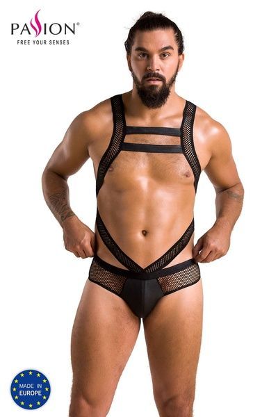 Чоловіче еротичне сітчасте боді Passion 045 VICTOR L/XL Black, екошкіра, сітка SO7606 фото