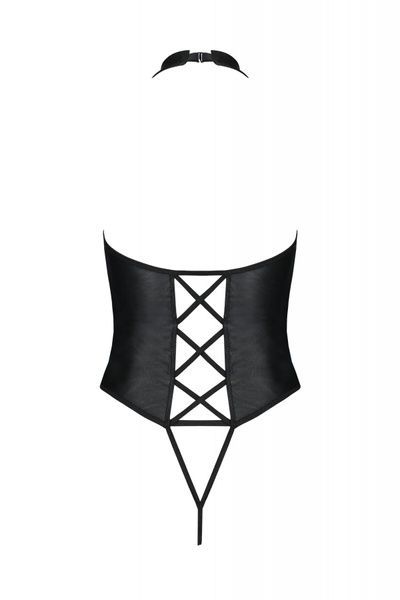 Боді з екошкіри Passion NANCY BODY 4XL/5XL black, з імітацією шнурівки та відкритим доступом SO7104 фото