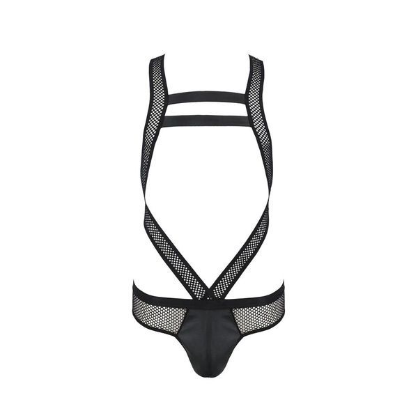 Чоловіче еротичне сітчасте боді Passion 045 VICTOR L/XL Black, екошкіра, сітка SO7606 фото