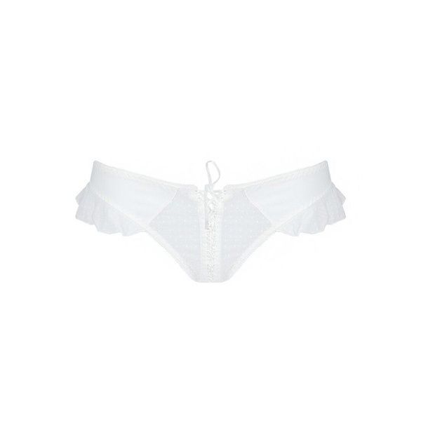 Трусики в горошок, з рюшами та шнурівкою Passion FATIN THONG L/XL, white SO5343 фото